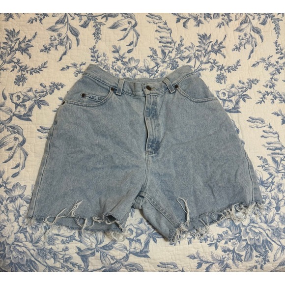 Lee Pants - Vintage Lee High Waisted Denim Shorts Light Wash Raw Hem Cutoffs 28" Waist USA